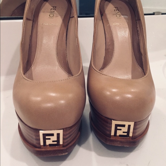 Fendi Shoes - FENDI tan leather platform heels